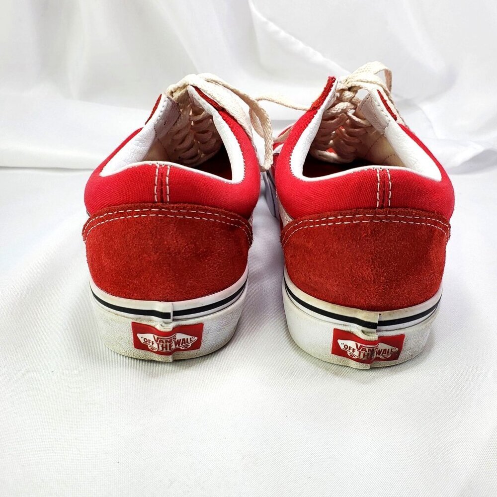 Vans Old Skool Suede Canvas Low-Top Skateboarding Sneakers in Classic Red/White - Picture 8 of 11